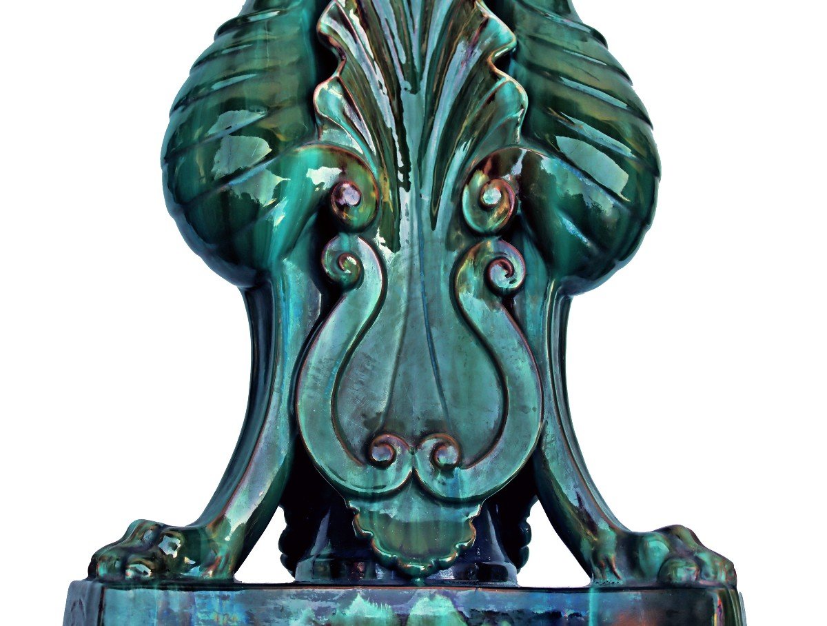 Clément Massier (1844 -1917) Vallauris Ceramic Griffon Bolster-photo-5