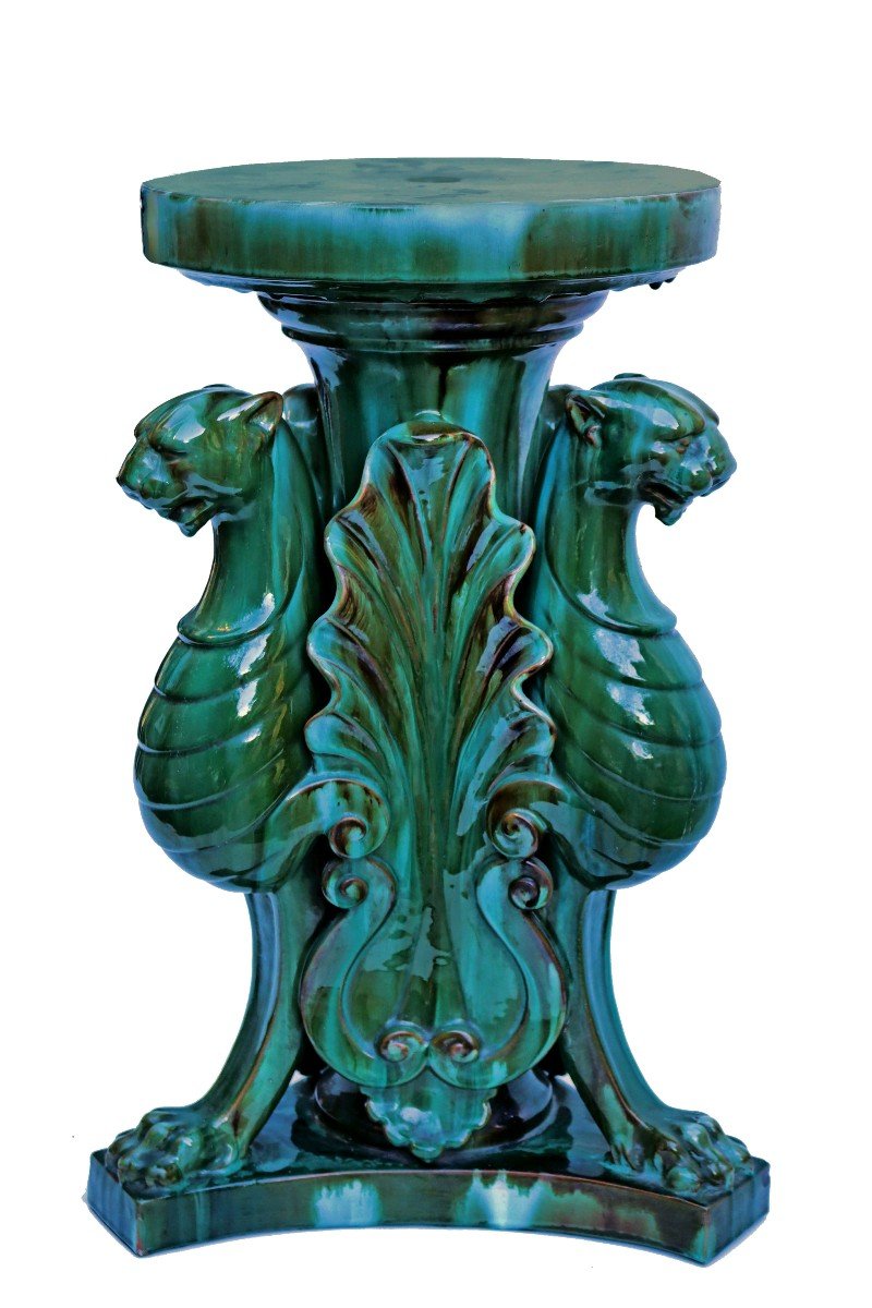 Clément Massier (1844 -1917) Vallauris Ceramic Griffon Bolster