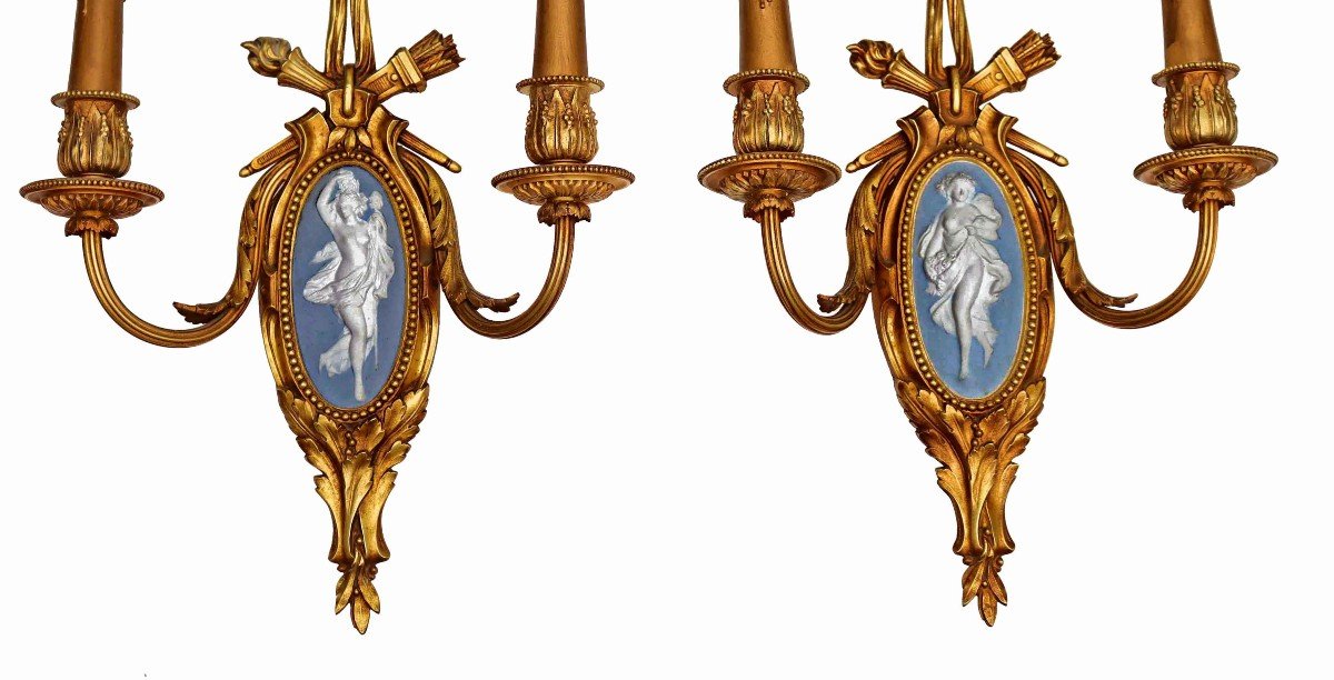Pair Of Napoleon III Bronze & Porcelain Sconces-photo-4
