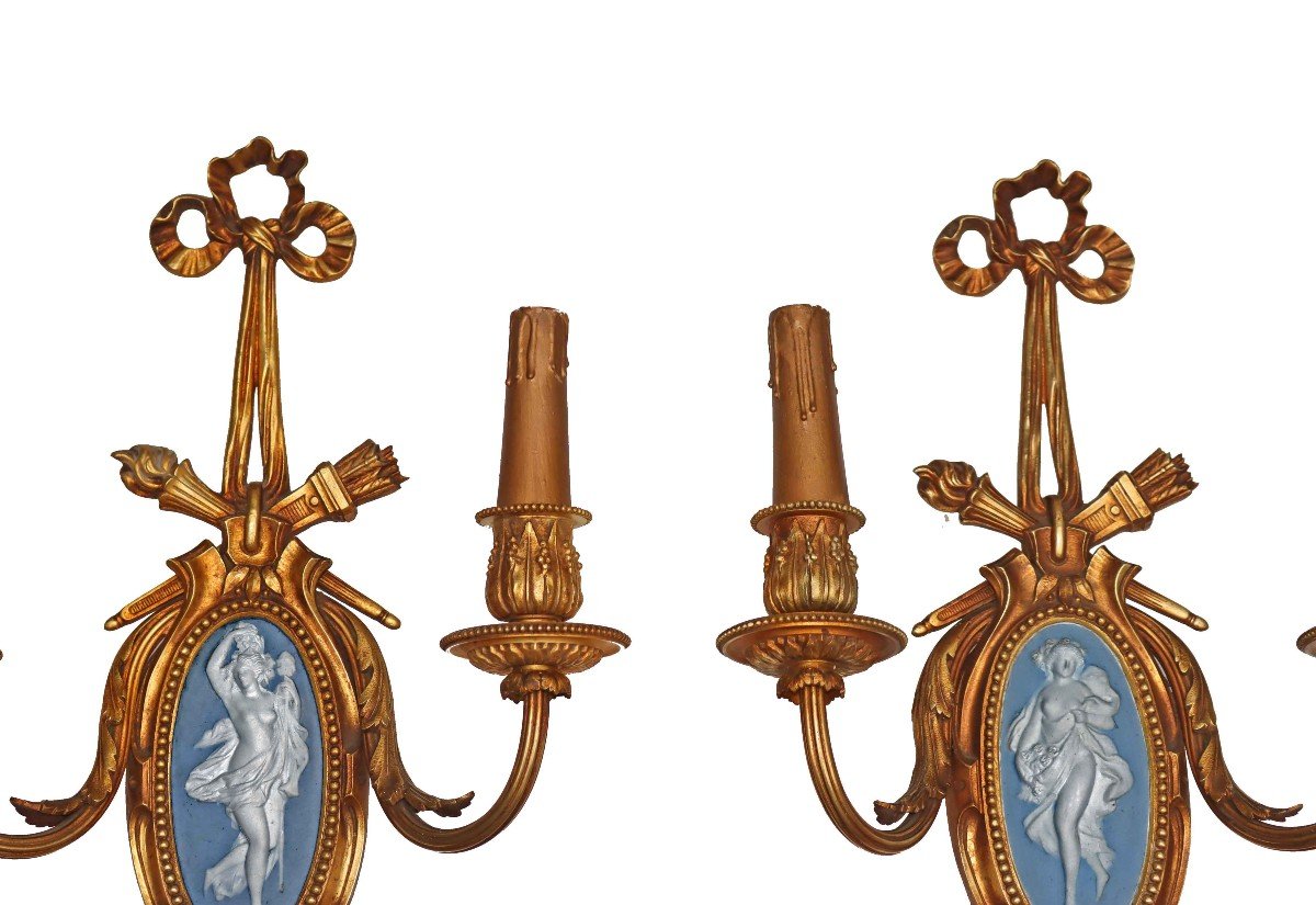 Pair Of Napoleon III Bronze & Porcelain Sconces-photo-3
