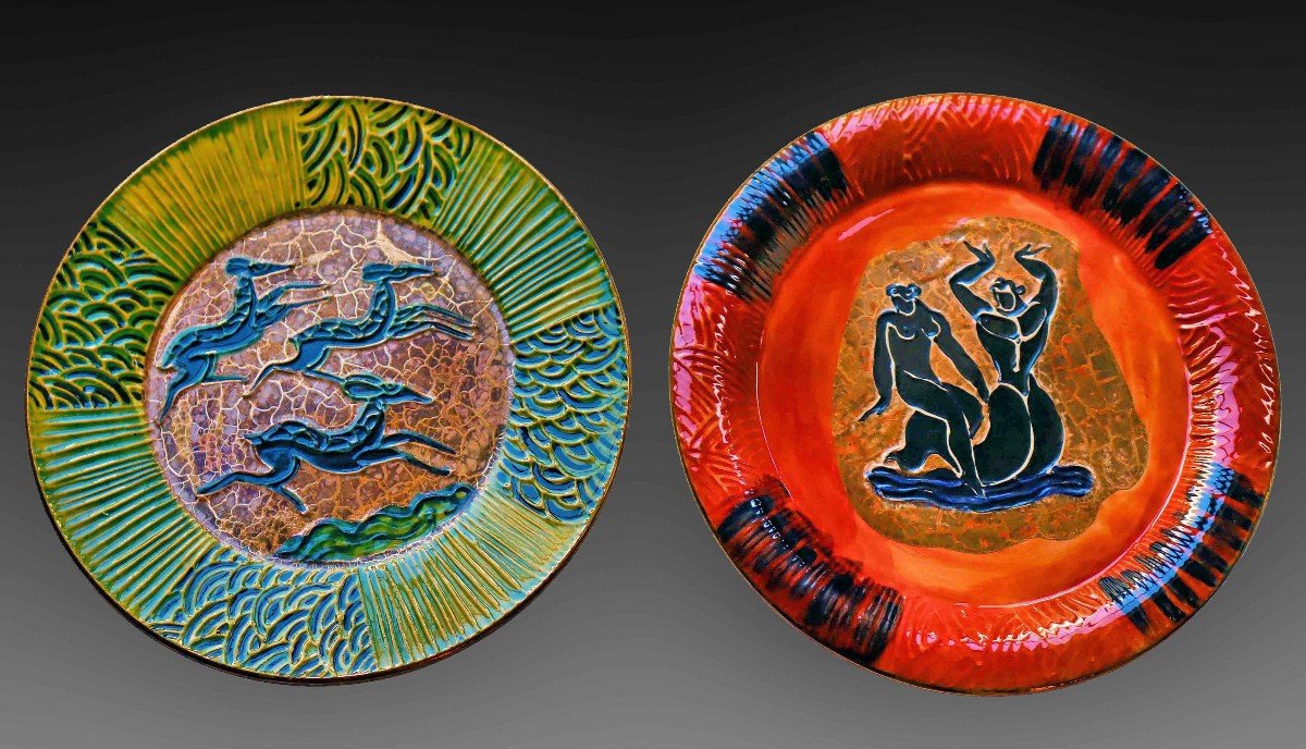 Sèvres / Jean Mayodon (1893-1967) Two Art Deco Dishes