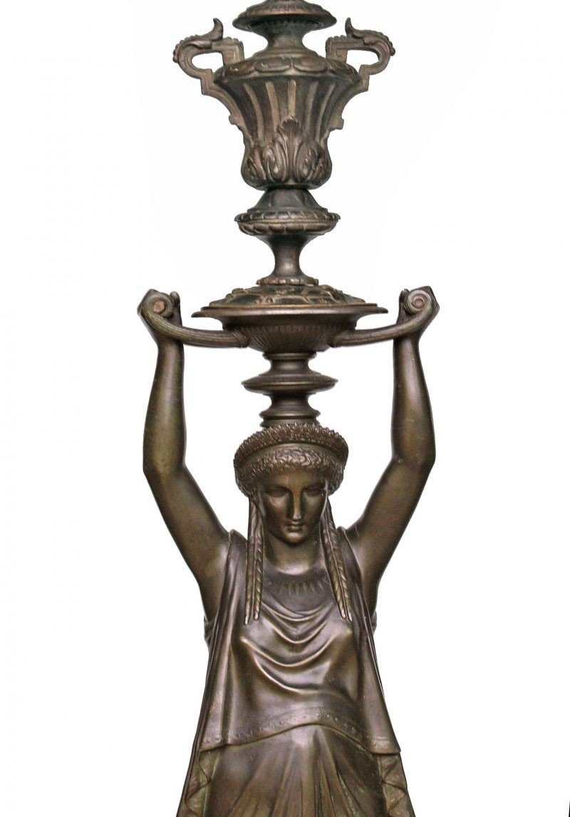 F. Levillain Large Antique Torch Holder Statue (h: 1 M 55)-photo-4