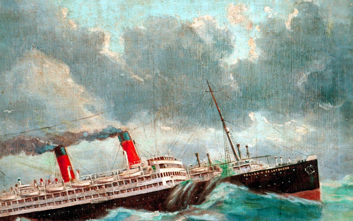 Paquebot Transatlantique 1923 par Eugène HIÉBLOT (1886-1953) Peintre Officiel de la Marine-photo-6