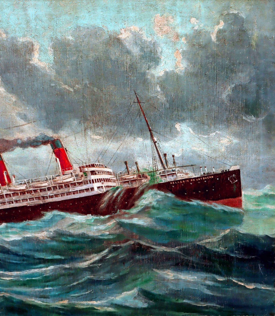 Paquebot Transatlantique 1923 par Eugène HIÉBLOT (1886-1953) Peintre Officiel de la Marine-photo-7