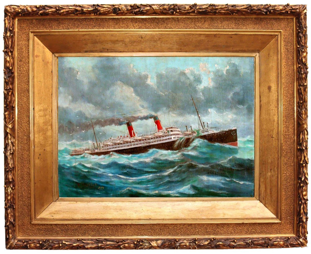 Paquebot Transatlantique 1923 par Eugène HIÉBLOT (1886-1953) Peintre Officiel de la Marine