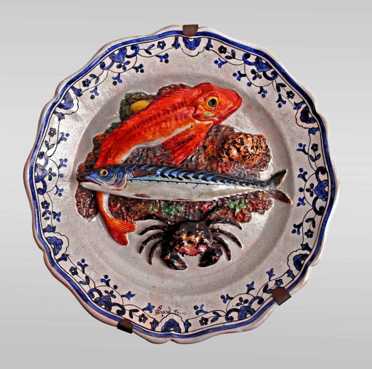 Léon Brard (1830-1902) Large Naturalist Dish ∅ 34 Cm