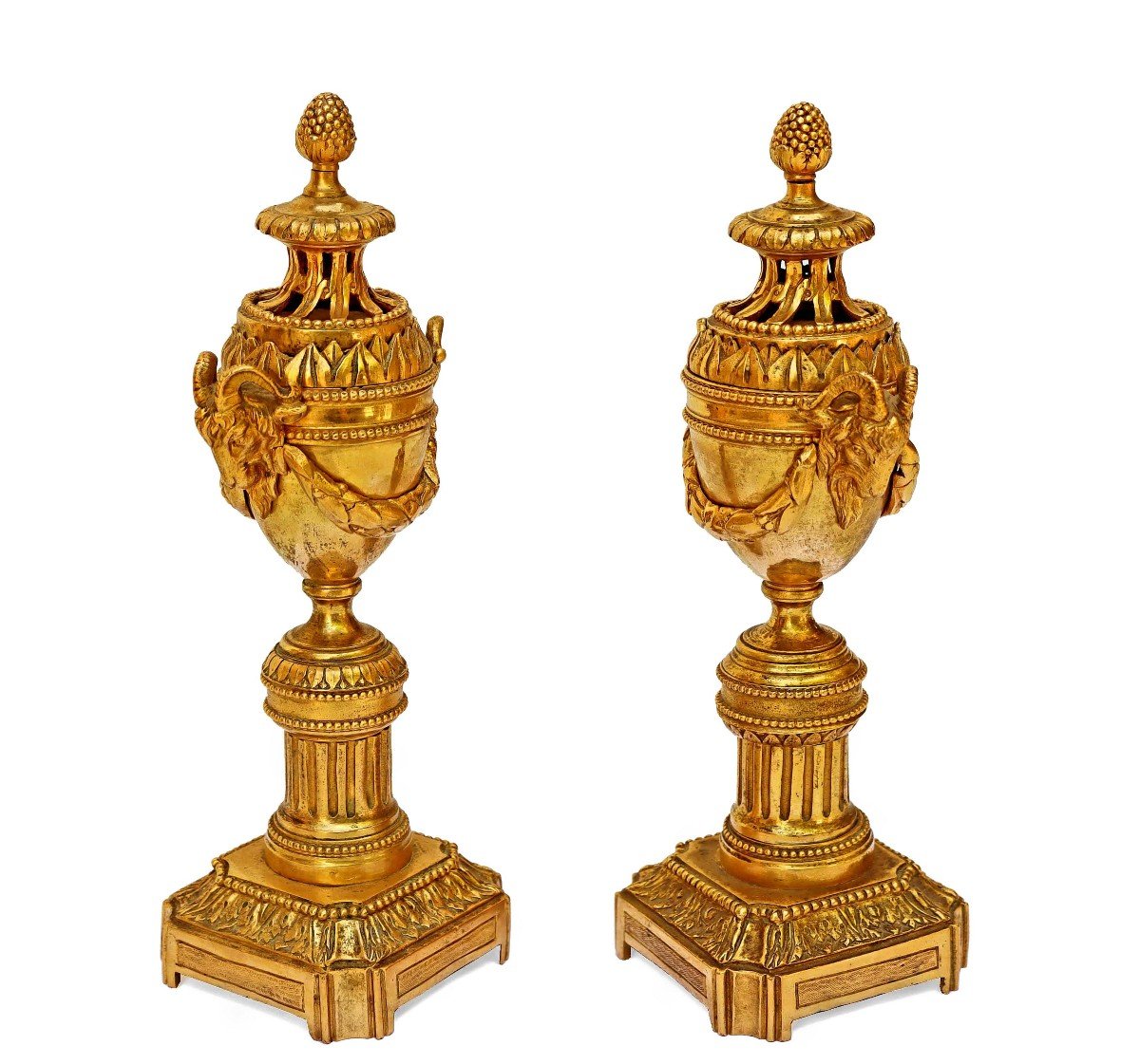 Paire De Cassolettes & Flambeaux Bronze Doré Fin XVIIIe - Début XIXe-photo-3