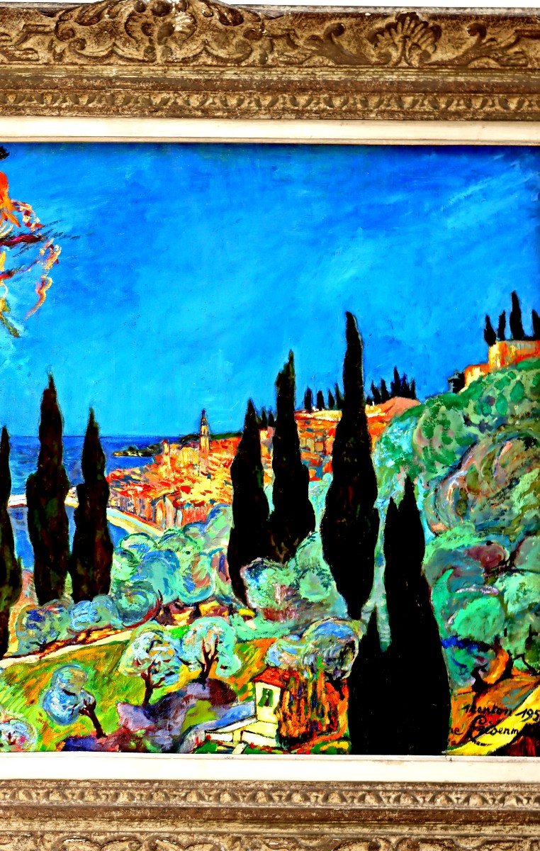 Germaine EISENMANN (1894-1970) Vue de Menton daté 1950 Côte d'Azur Provence-photo-1