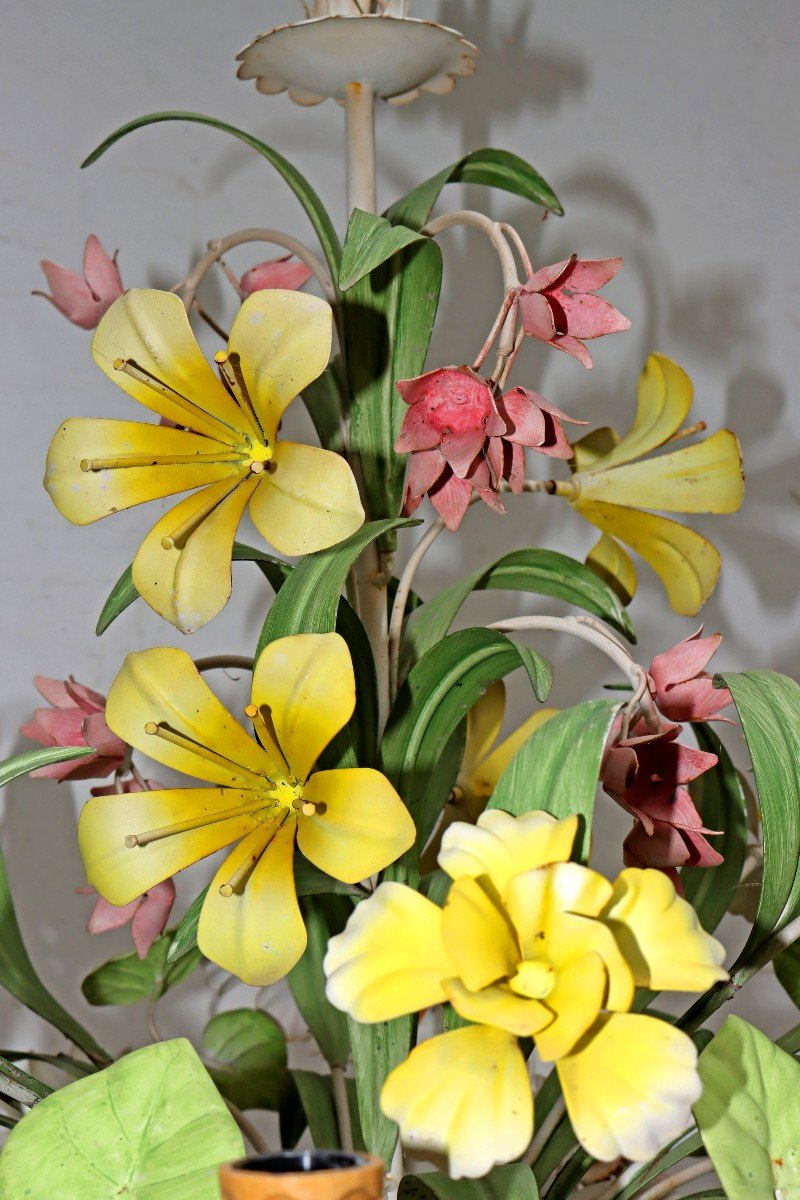 Large Flower Chandelier In Painted Ironwork Circa 1950-60-photo-7