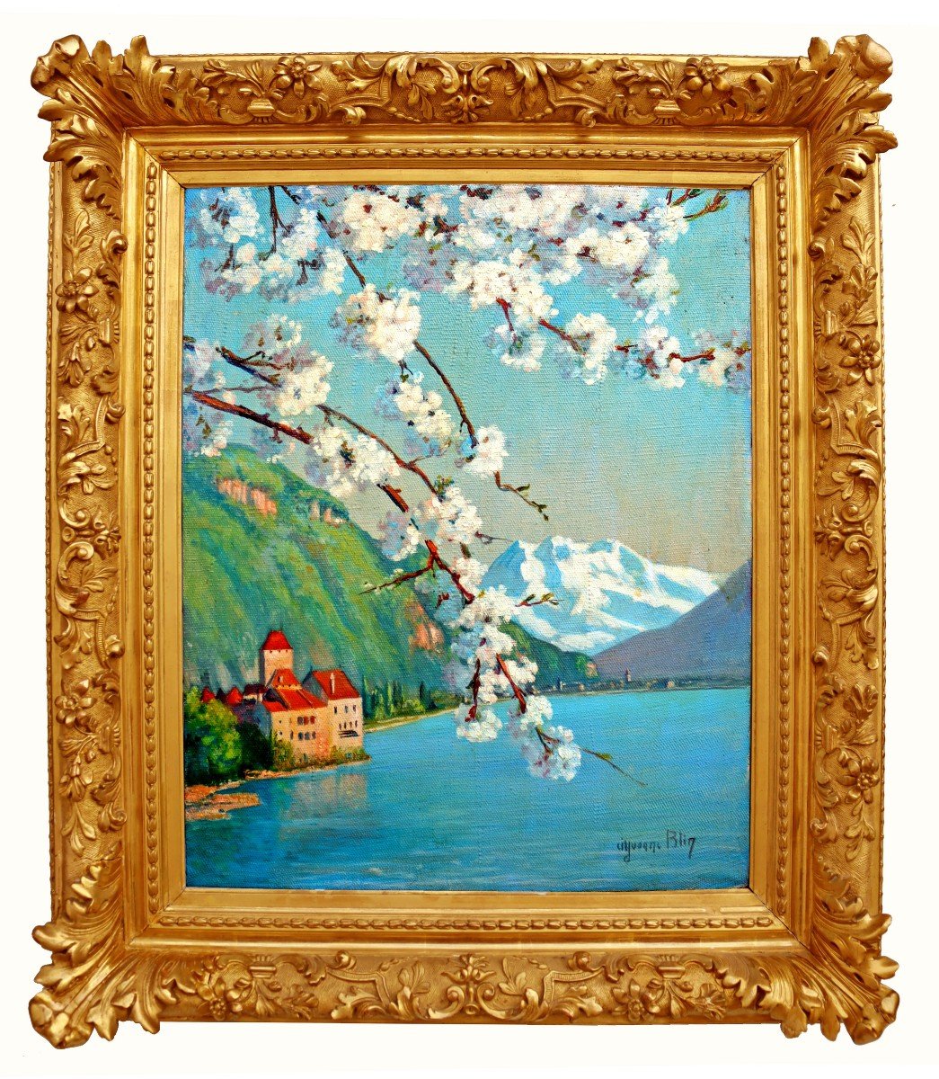Yvonne Blin (20th Century) Pair Of Large Lake Landscape Paintings-photo-1