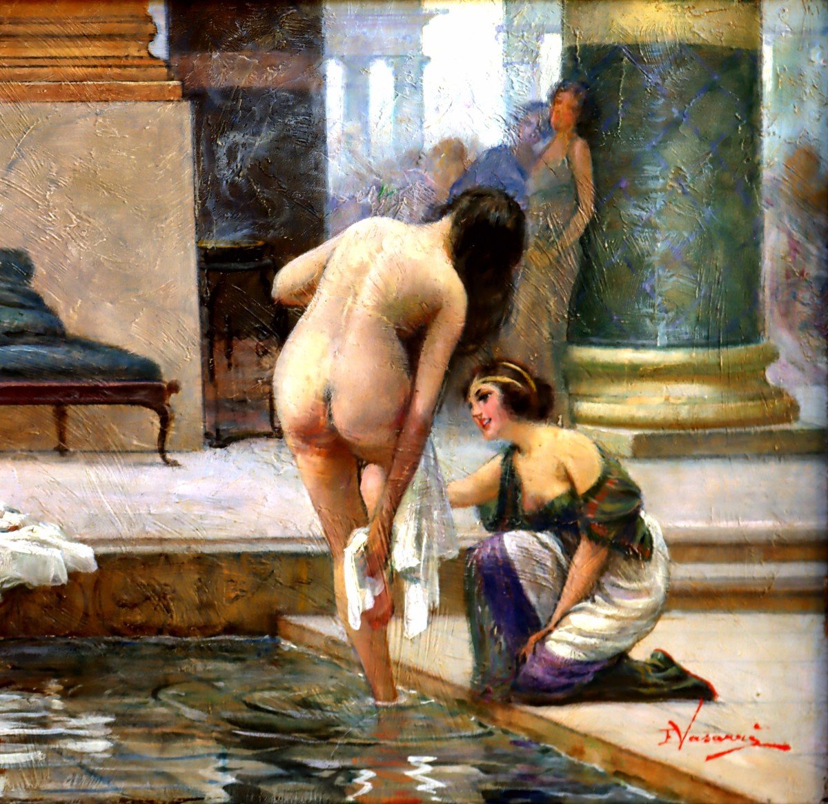 Emilio VASARRI (1862-1928) Rome Femmes au Bain -photo-3