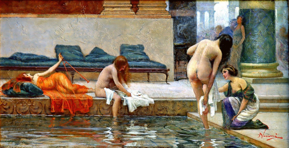 Emilio VASARRI (1862-1928) Rome Femmes au Bain 