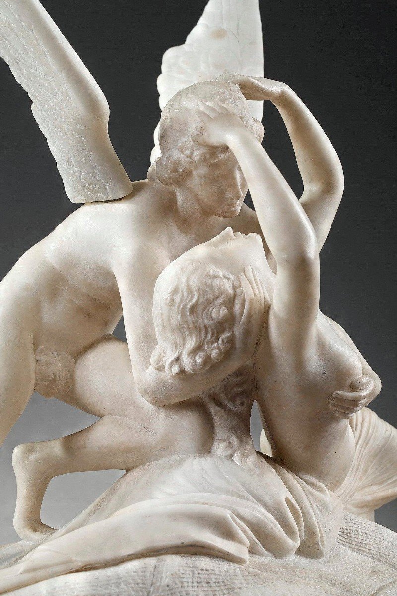 Sculpture Marbre "Le Baiser de Psychée" d'après Antonio CANOVA (1757-1822)-photo-7