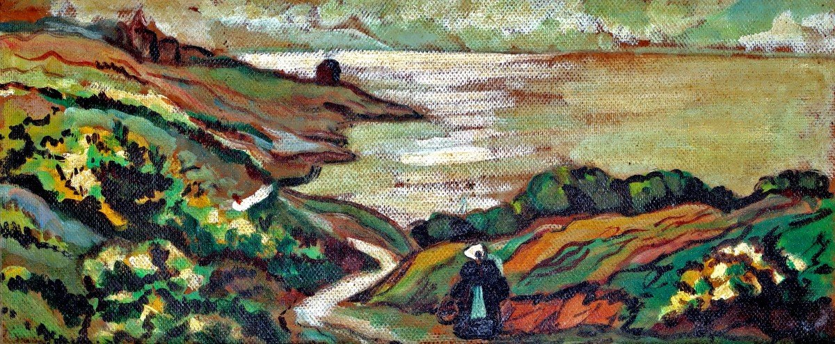 Breton School Pair Of Paintings: Nabis Landscape / Pardon At Sainte Anne d'Auray-photo-3