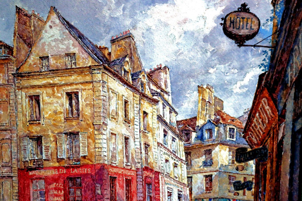 BUGNICOURT (1868-1936) Grande Aquarelle PARIS rue anim&eacute;e en 1910-photo-5