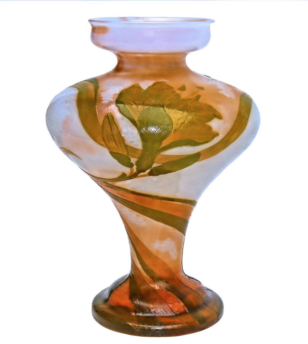Daum Art Nouveau Vase 1900 Wheel Engraved, Hammered And Fire Polished-photo-2
