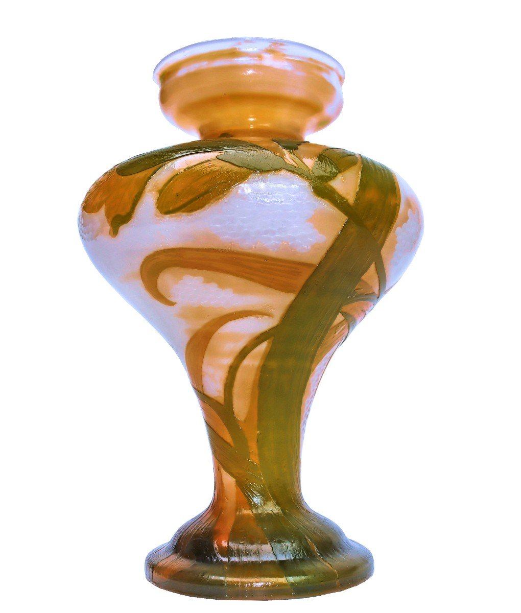 Daum Art Nouveau Vase 1900 Wheel Engraved, Hammered And Fire Polished-photo-3