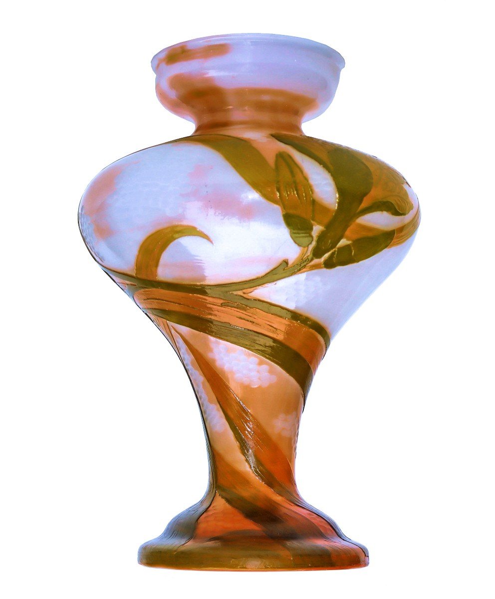 Daum Art Nouveau Vase 1900 Wheel Engraved, Hammered And Fire Polished-photo-3