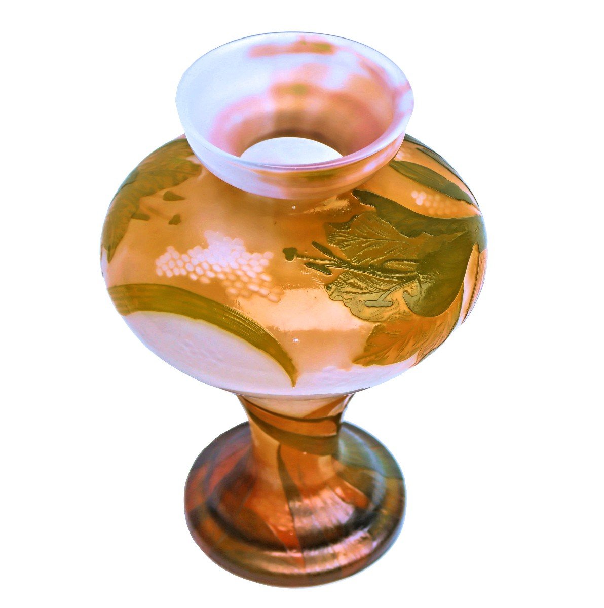 Daum Art Nouveau Vase 1900 Wheel Engraved, Hammered And Fire Polished-photo-6
