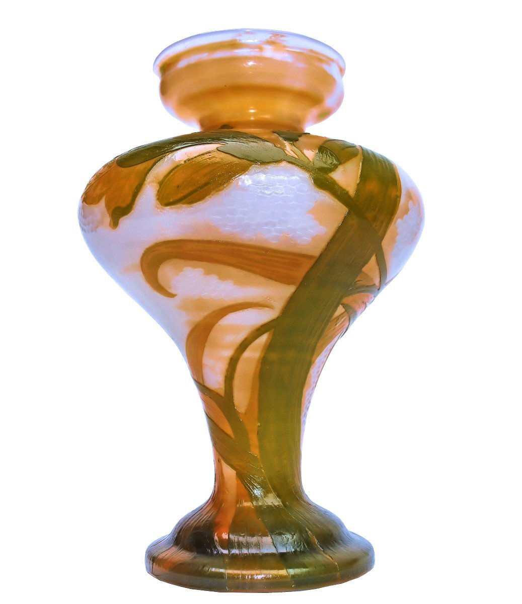 Daum Art Nouveau Vase 1900 Wheel Engraved, Hammered And Fire Polished-photo-2