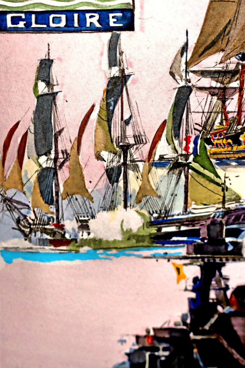 Marin Marie (1901-1897) Stencil Gouache "portrait Of Boats"-photo-5