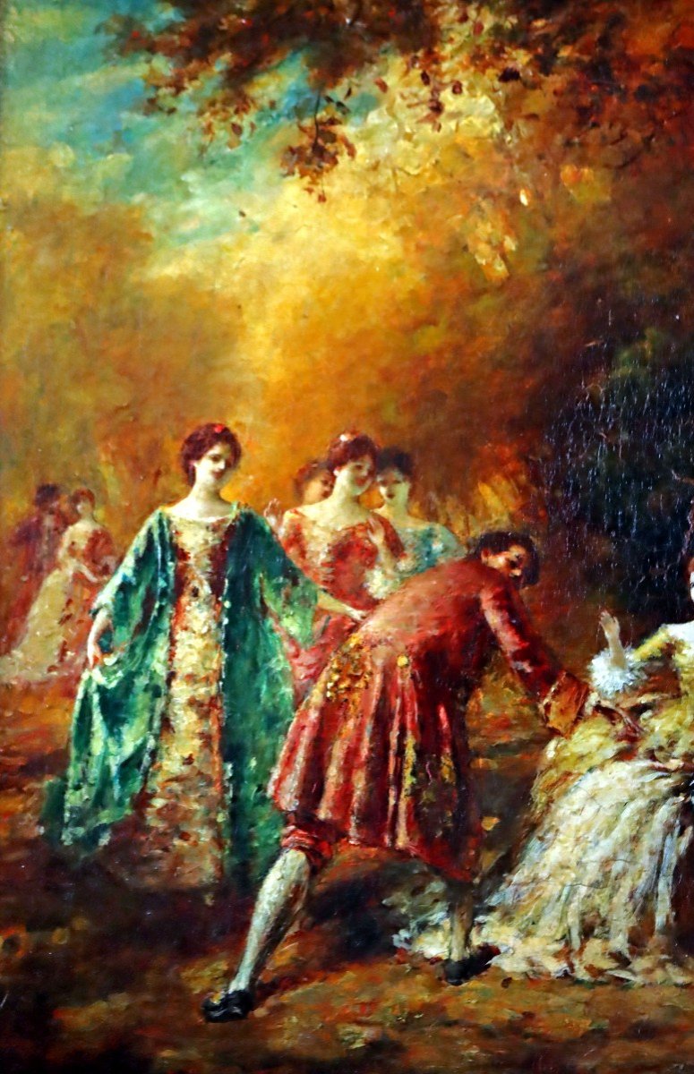 Monticelli (1824-1886) "Élégantes" Grande Huile Sur Panneau d'Acajou-photo-2
