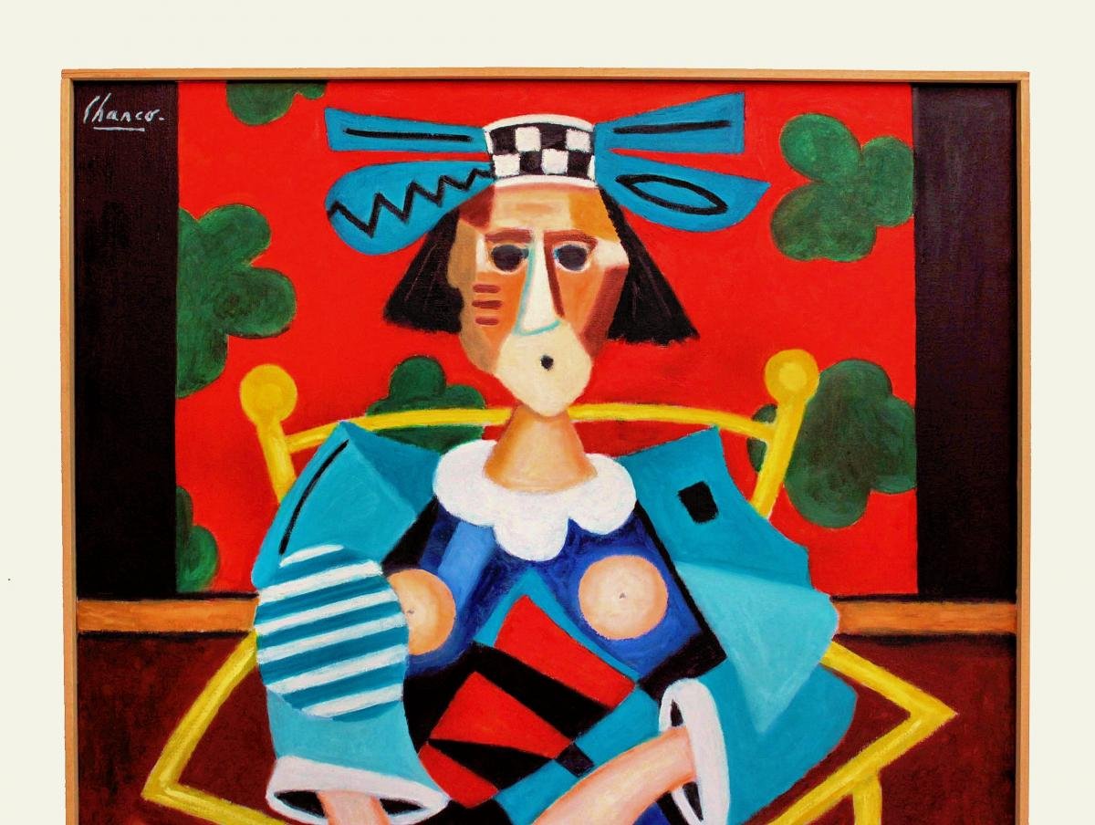 Roland Chanco (1914-2017) "maryline" Very Large Painting Oil On Canvas-photo-2