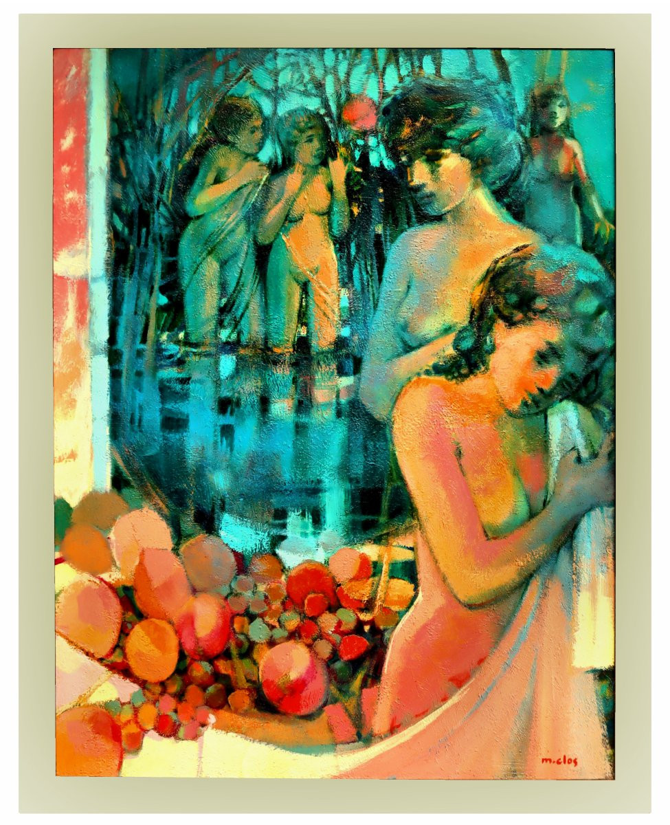 Michel Clos (1934-2015) Large Hst "the Nymphs"-photo-2