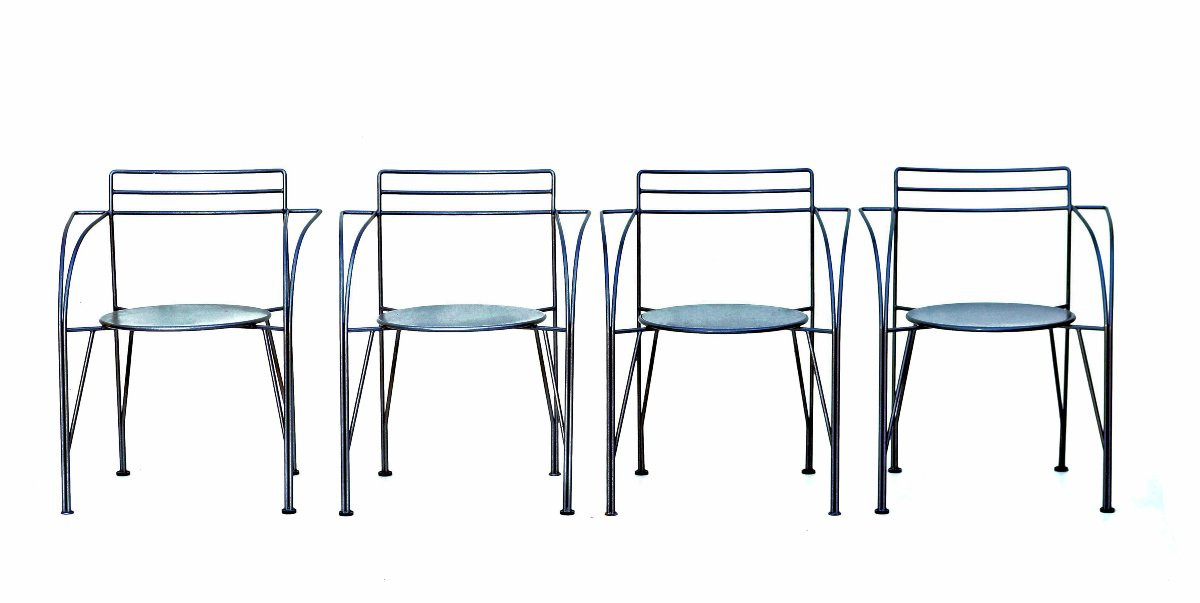 Pascal MOURGUE (1943-2015) Quatre Fauteuils au Modèle "Lune d'Argent"-photo-3