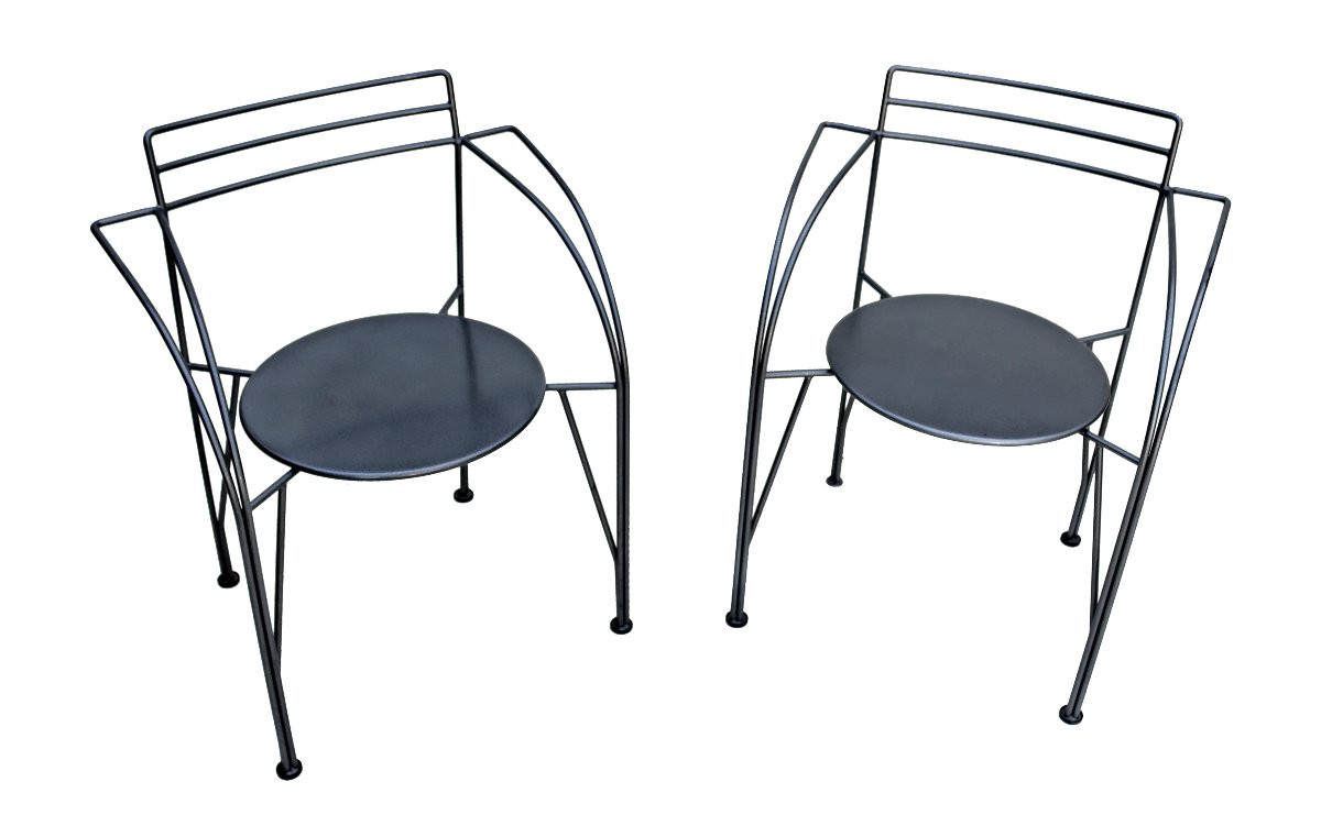 Pascal MOURGUE (1943-2015) Quatre Fauteuils au Modèle "Lune d'Argent"-photo-3