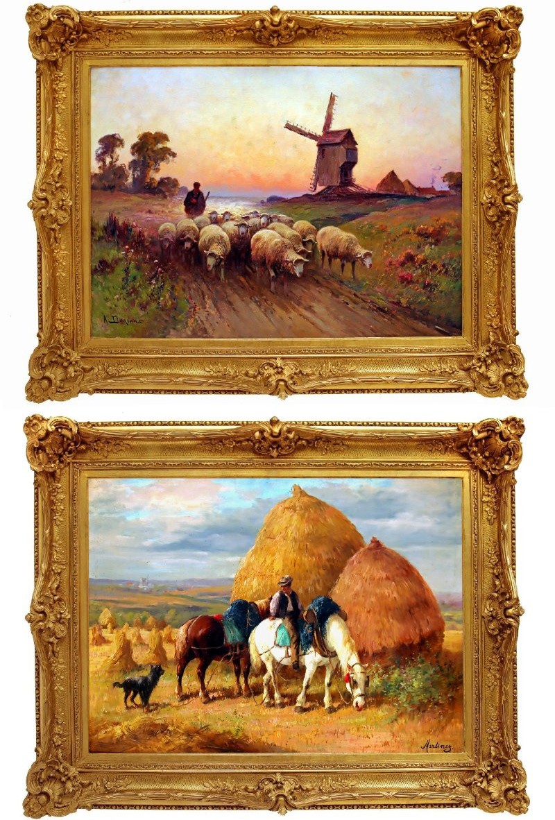 Paire de Grands Tableaux Ecole de Barbizon signés Martinez et Derians