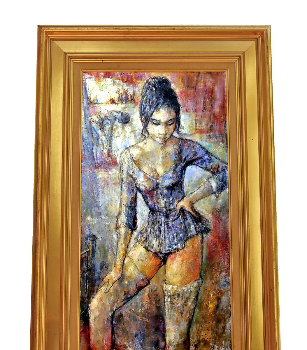 Jacques LALANDE (1921-2003) "Danseuse Mauve" Grande huile sur toile-photo-2