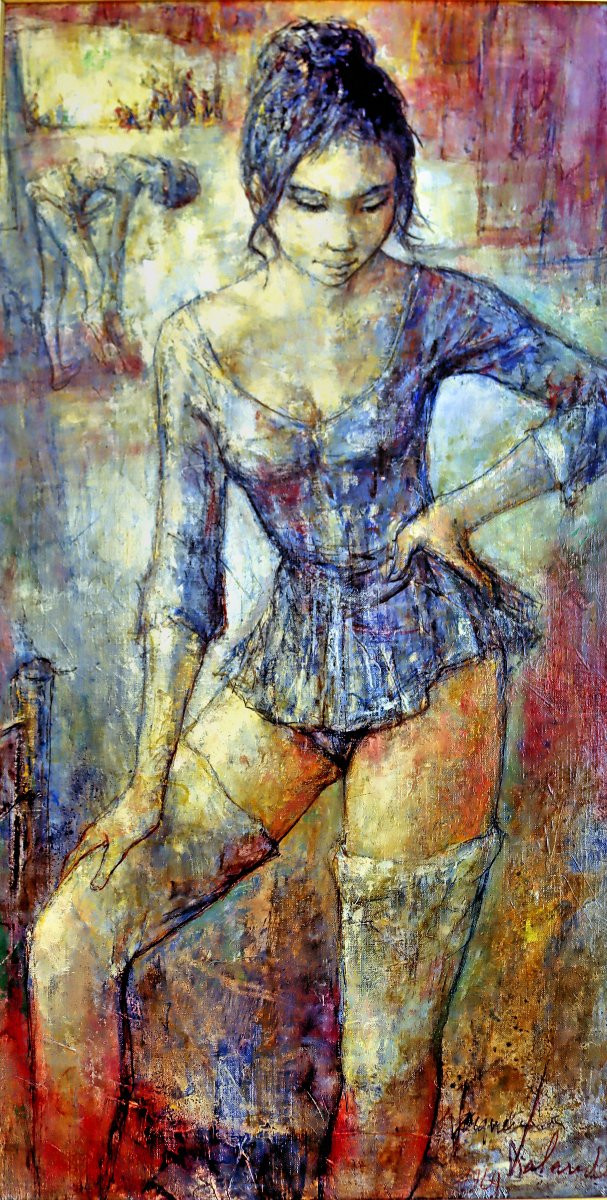 Jacques LALANDE (1921-2003) "Danseuse Mauve" Grande huile sur toile-photo-4