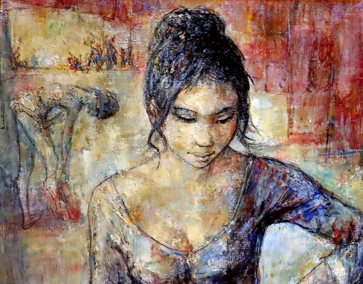 Jacques LALANDE (1921-2003) "Danseuse Mauve" Grande huile sur toile-photo-3