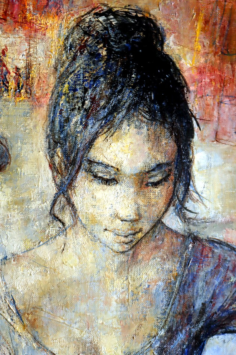 Jacques LALANDE (1921-2003) "Danseuse Mauve" Grande huile sur toile-photo-5