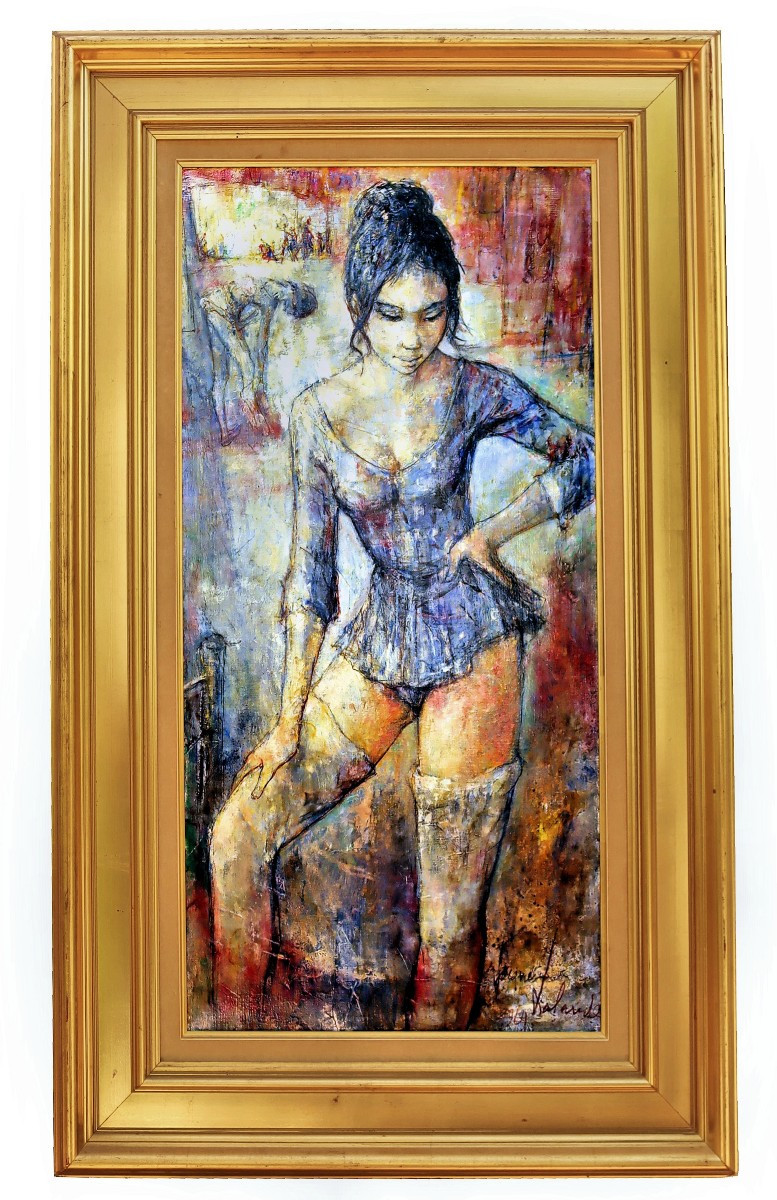 Jacques LALANDE (1921-2003) "Danseuse Mauve" Grande huile sur toile