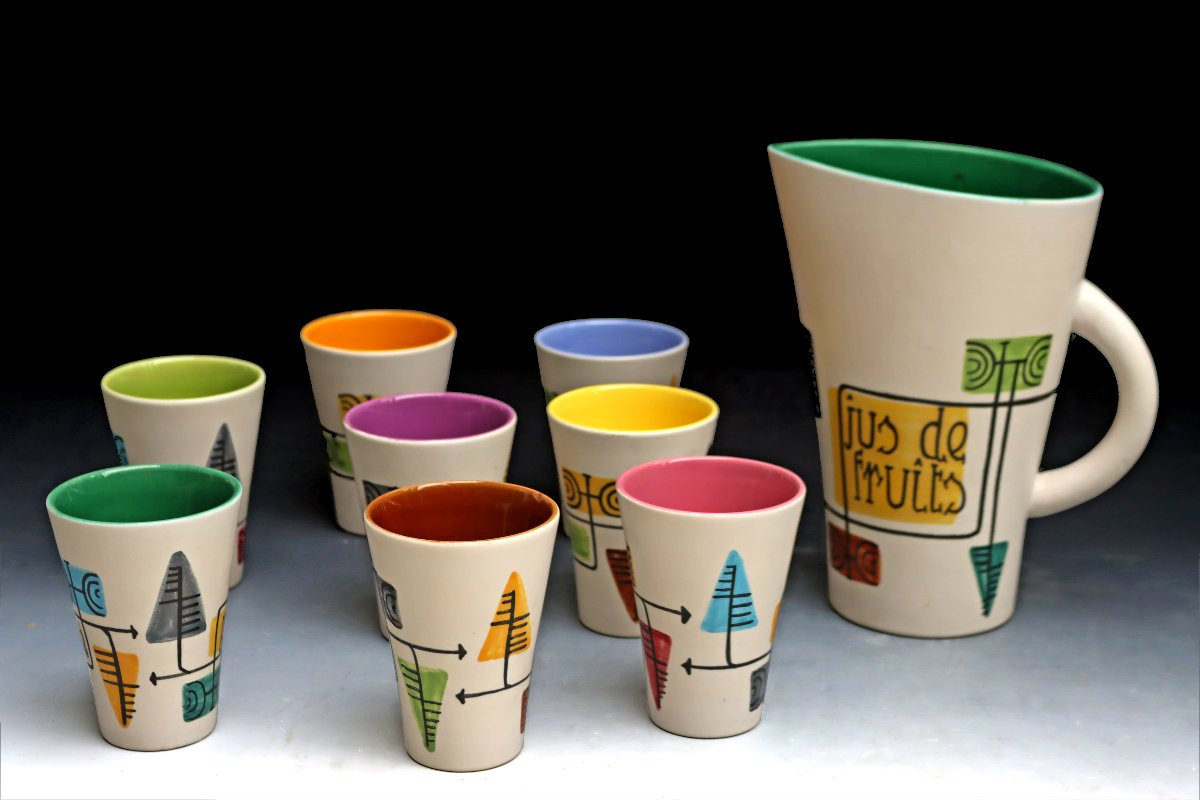 Fernand Elchinger (1911-1975) Ceramic Orangeade Set From The 60s-photo-2