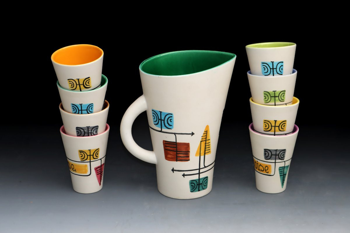 Fernand Elchinger (1911-1975) Ceramic Orangeade Set From The 60s-photo-3
