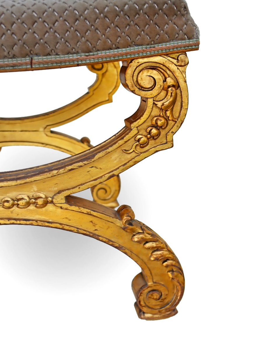 Pair Of Napoleon III Folding Shoes In Gilded Wood-photo-6