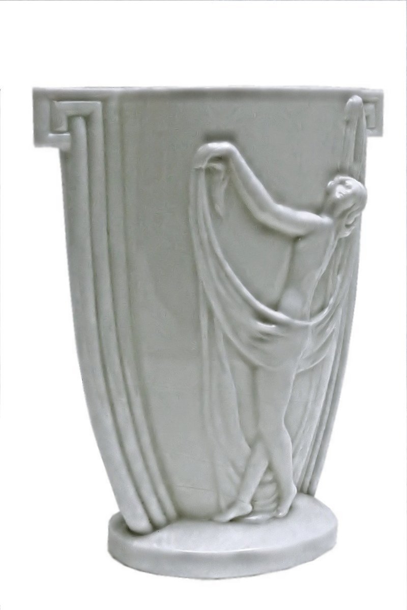 Etling Large White Art Deco Vase 1930-photo-3