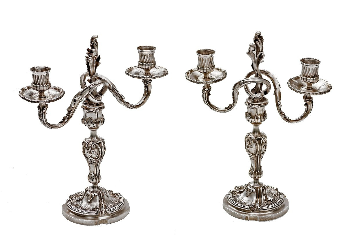 Chandeliers Argent Massif Orfèvre Boin Taburet / Armoiries et Couronne de Marquis-photo-4