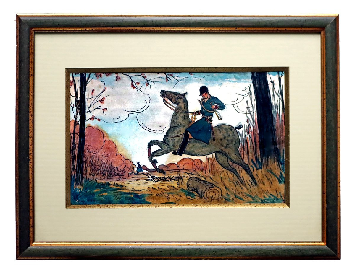 Guy Arnoux (1886-1951) Cavalier de Chasse à Courre-photo-2