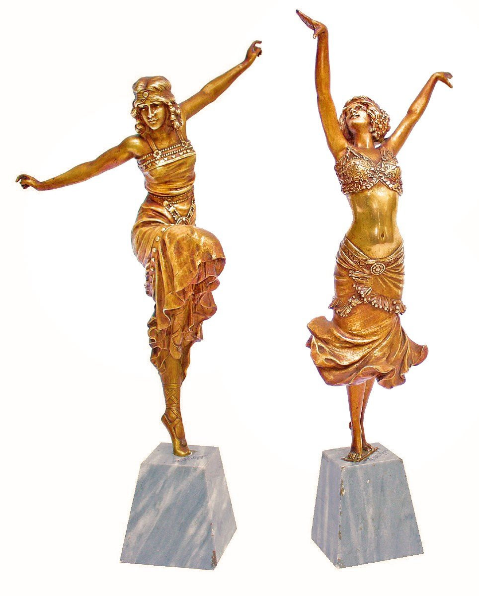 Paul Philippe (1870-1930) Paire De Danseuses Art Déco en Bronze-photo-2