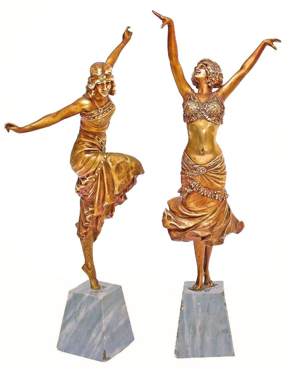 Paul Philippe (1870-1930) Paire De Danseuses Art Déco en Bronze-photo-3