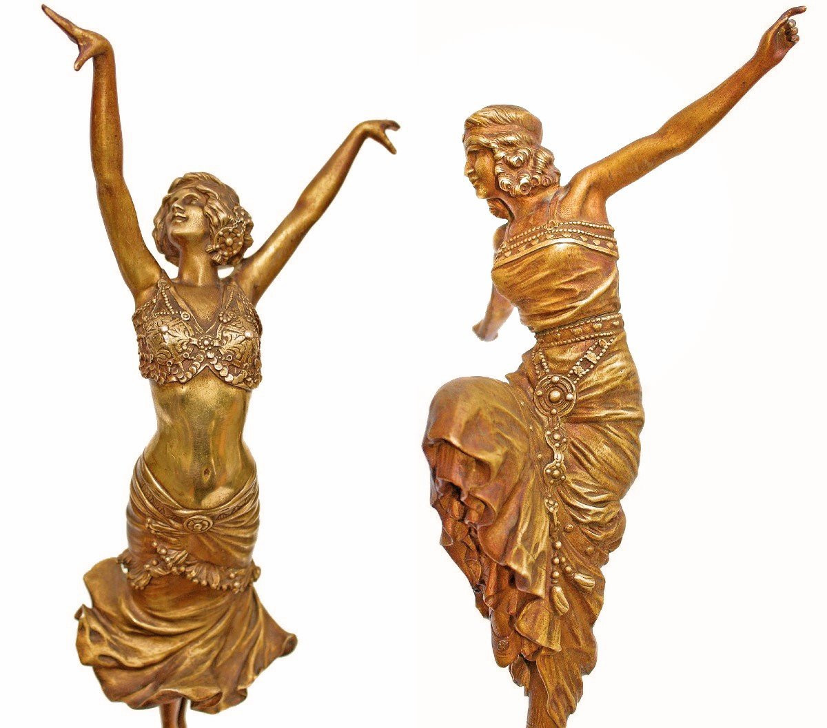 Paul Philippe (1870-1930) Paire De Danseuses Art Déco en Bronze-photo-4