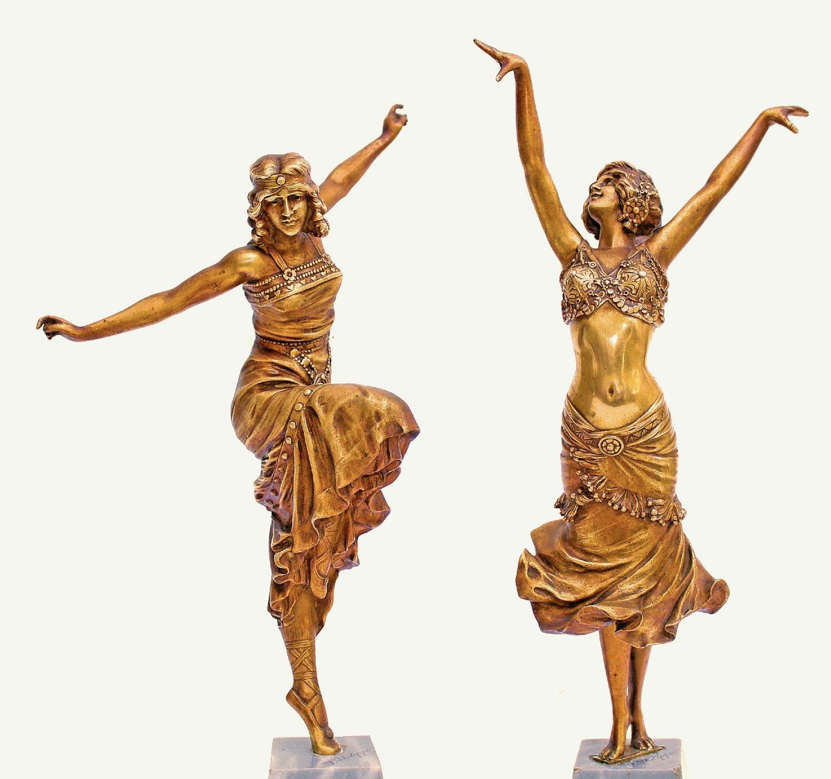 Paul Philippe (1870-1930) Paire De Danseuses Art Déco en Bronze-photo-2