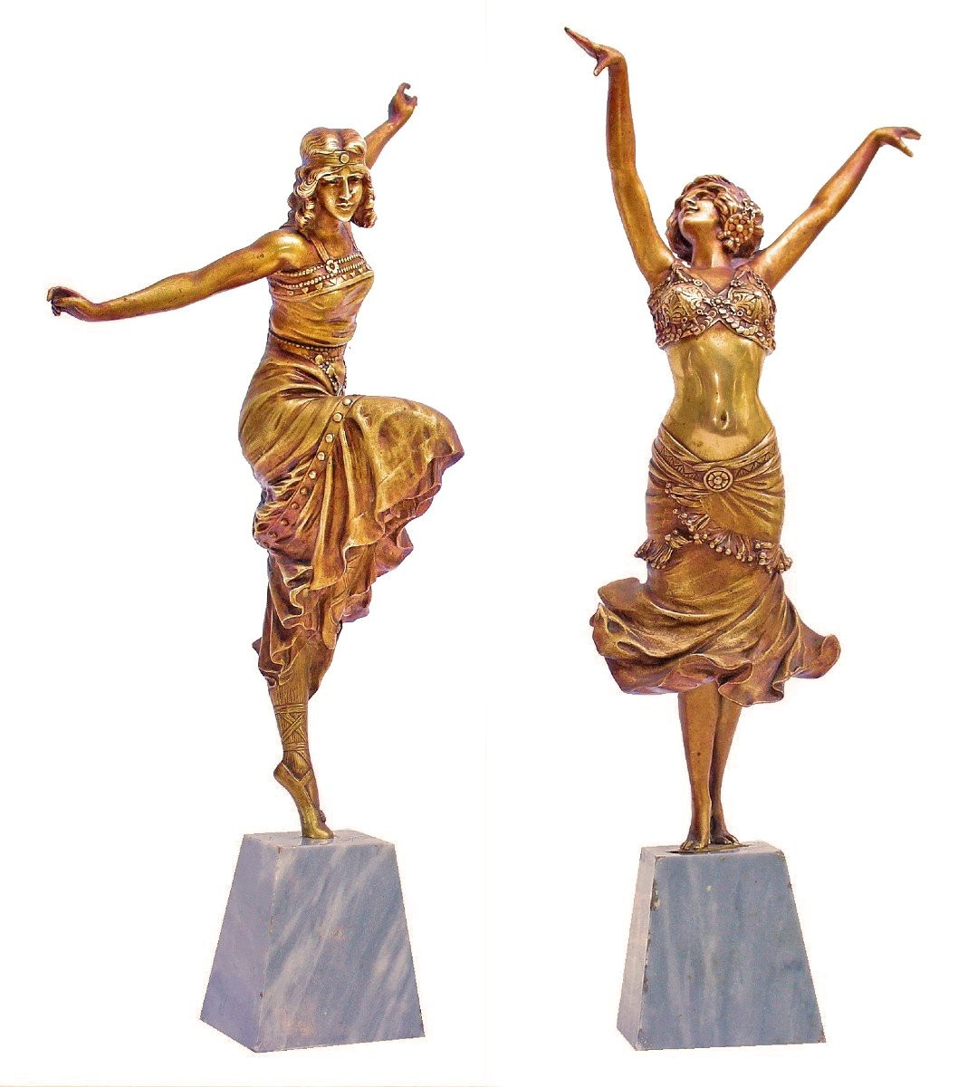 Paul Philippe (1870-1930) Paire De Danseuses Art Déco en Bronze