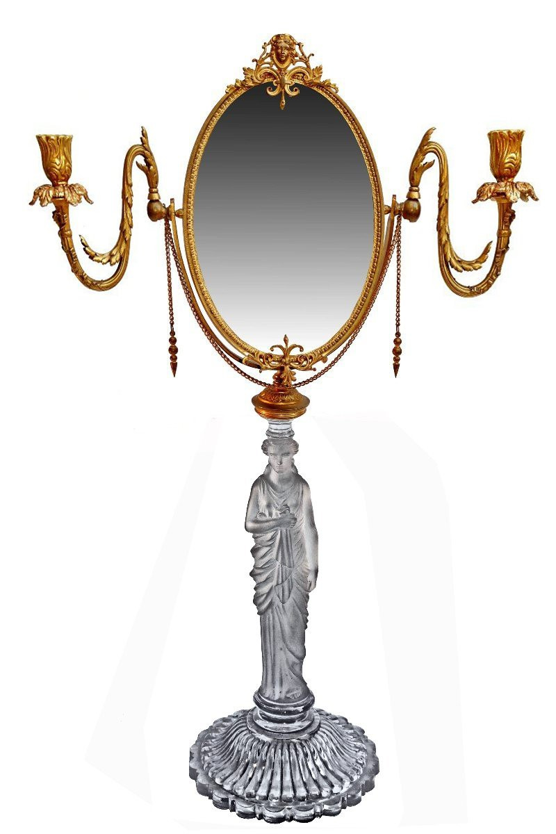 Baccarat Napoleon III Psyche Mirror In Bronze And Crystal-photo-2