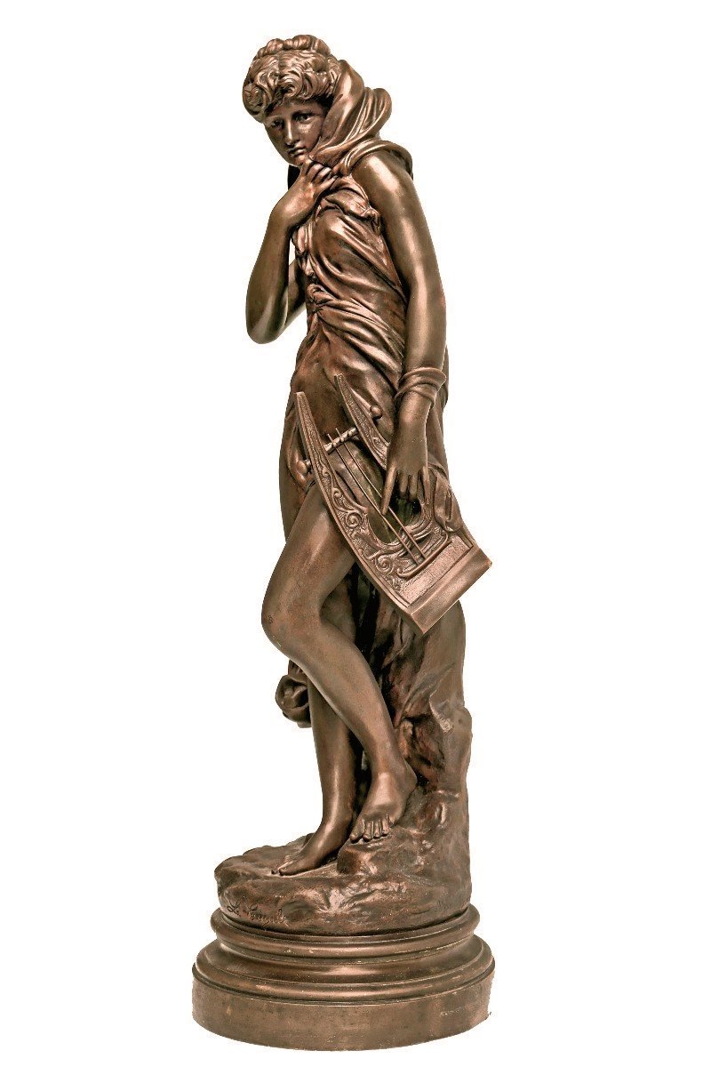 Maximilien BOURGEOIS (1839-1901) Bronze Femme à La Lyre-photo-2