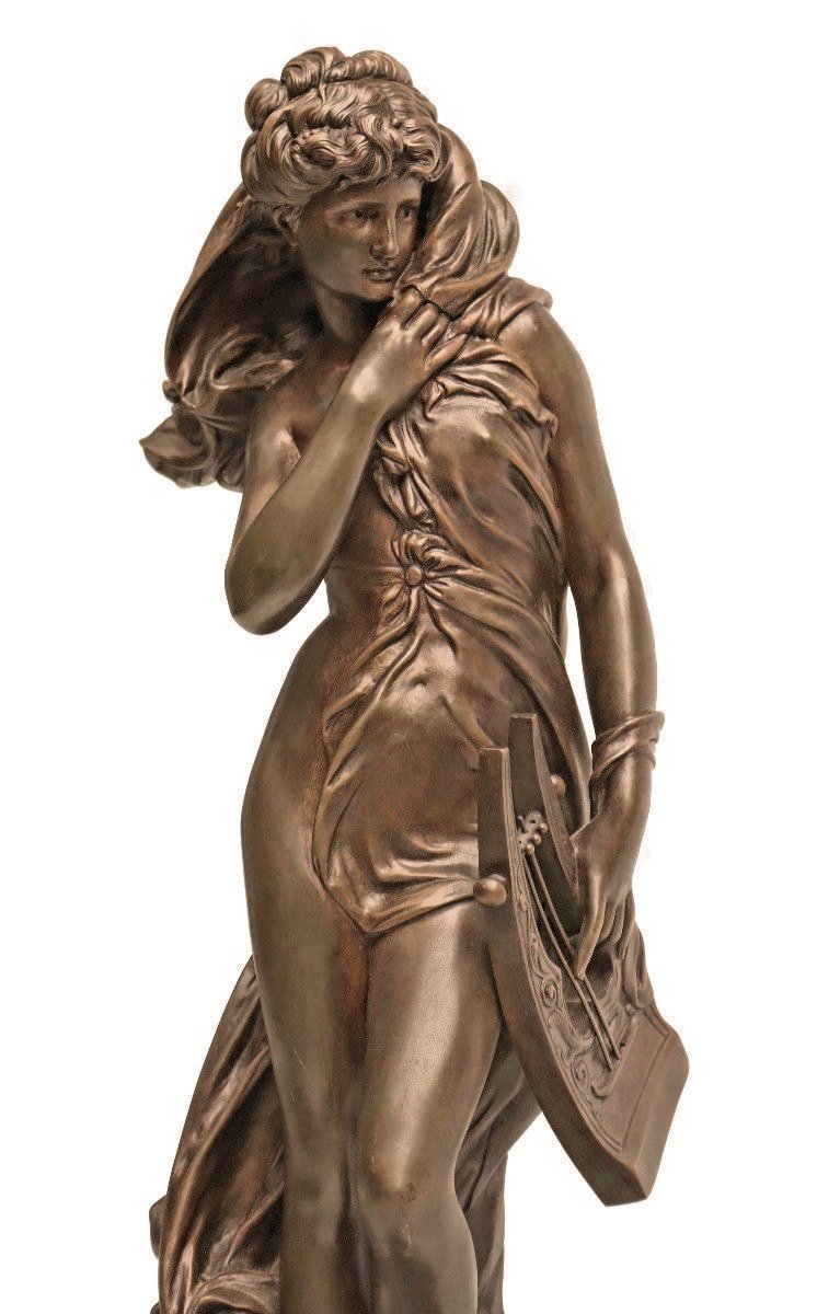 Maximilien BOURGEOIS (1839-1901) Bronze Femme à La Lyre-photo-3